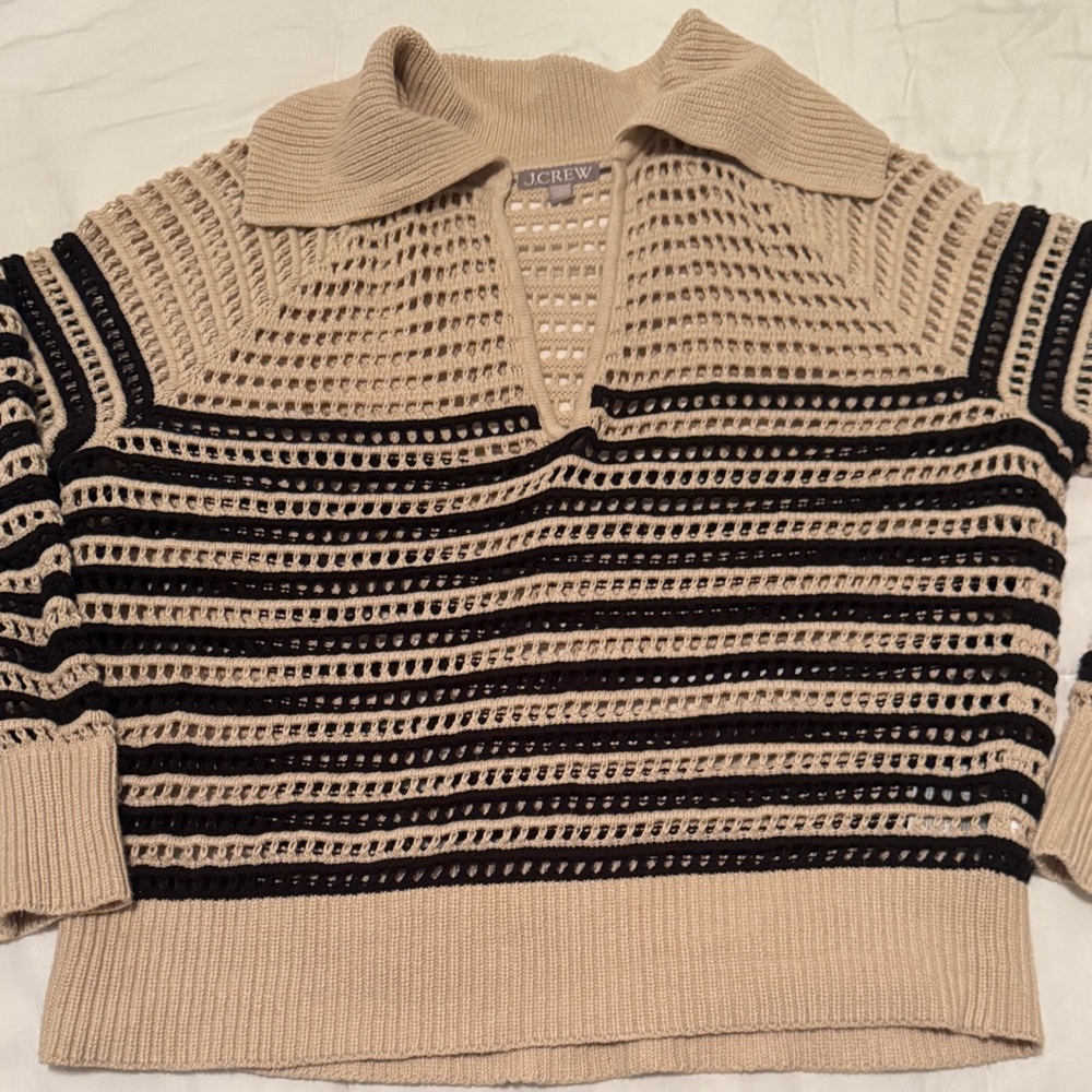 J. Crew Beige and Black Open-Knit Sweater